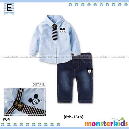 setelan kemeja celana jeans mickey mouse
